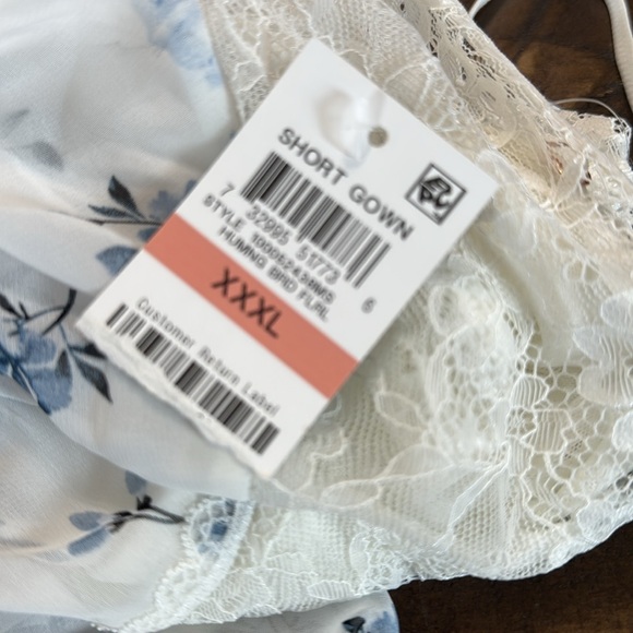 Inc Floral Hummingbird Lace Bodice Chiffon Chemise Nightgown White Blue NEW XXXL - Picture 4 of 5